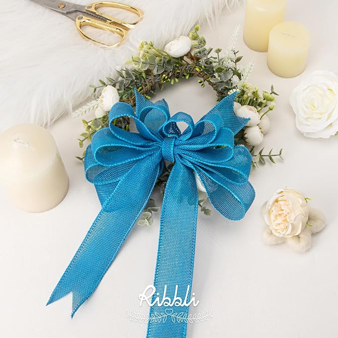 Ribbli Turquoise Blue Burlap Wired Ribbon, 1-1/2 Inch x 10 Yard, Wired Edge - Image 3