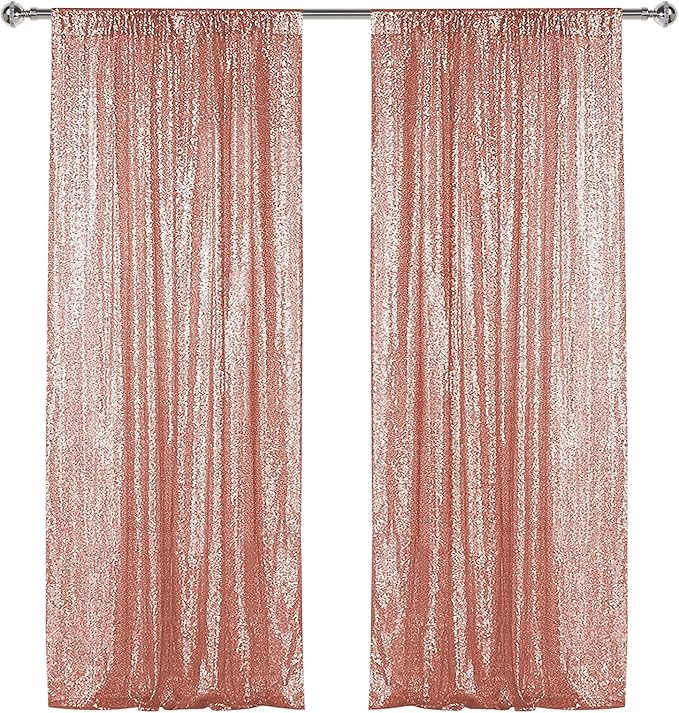 Sugargirl Rose Gold Sequin Backdrop Curtain 2 Panels 2FTx8FT Glitter Rose Gold by Sugargirl