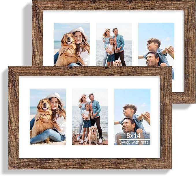 8x14 Picture Frame Set of 2, Rustic Brown Wood Frame by Hongkee
