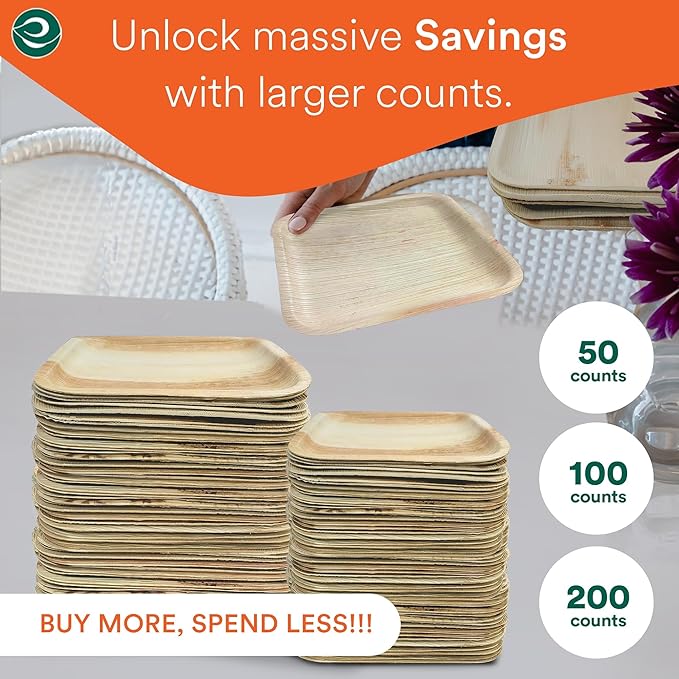 ECO SOUL Compostable 7 & 10 Inch Palm Leaf Square Plates Like Bamboo Plates | - Image 4