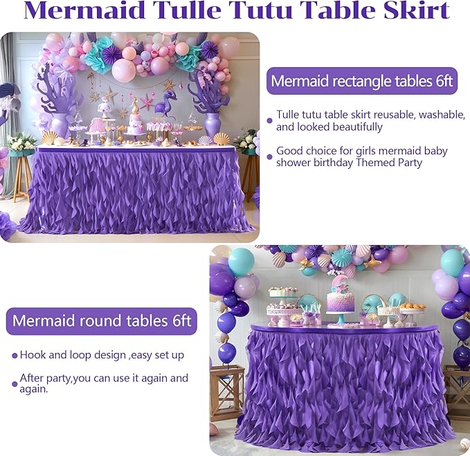 Partisky Mermaid Purple Tulle Curly Willow Table Skirt - Image 5