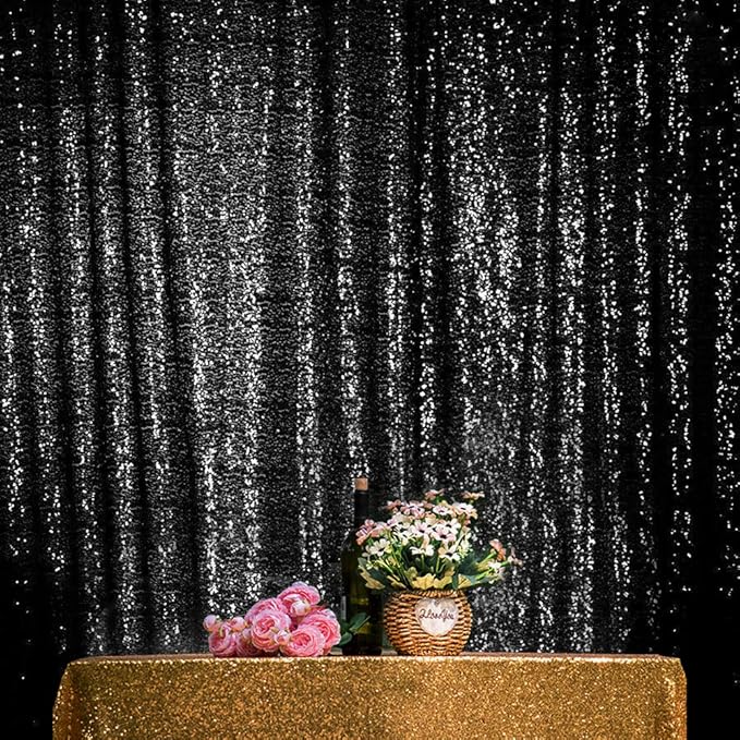 JYFLZQ Black Sequin Backdrop Curtains 10ft x 10ft 1 Panel Halloween Backdrop - Image 2