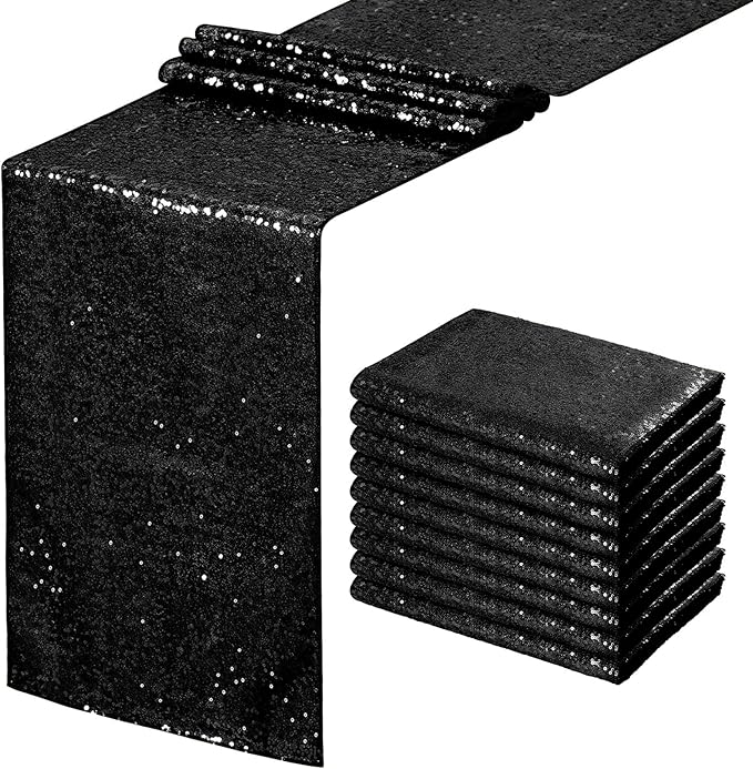 SoarDream Black Table Runner 10 Packs 12x72 Inches Sequin Metallic Fabric by SoarDream