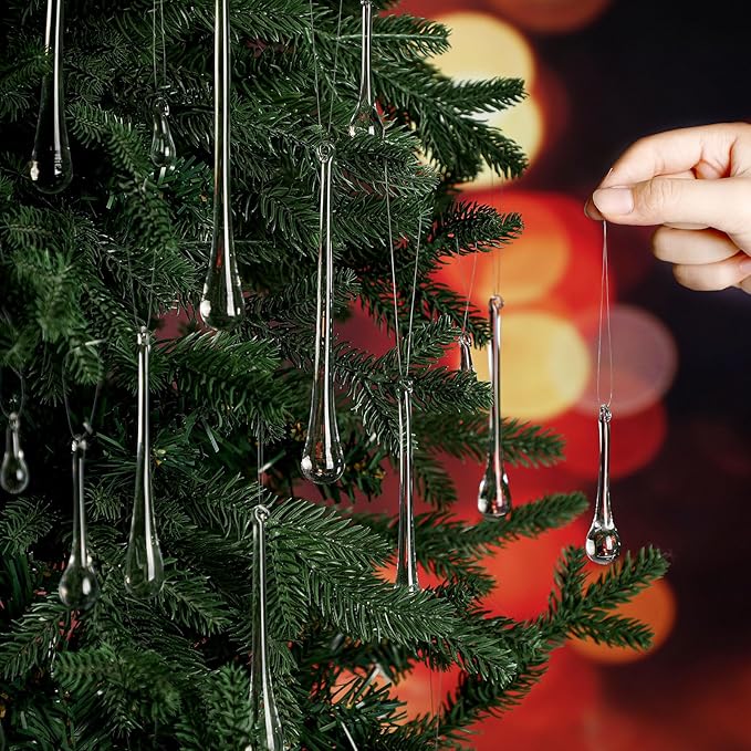 44 Pcs Clear Glass Teardrop Christmas Ornaments Crystal Raindrop Hanging - Image 4