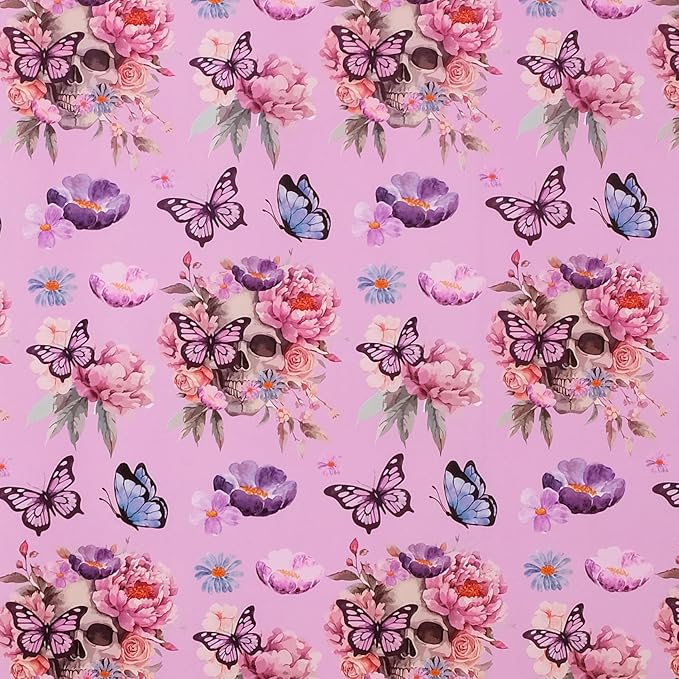 Aimyoo Gothic Wrapping Paper Roll, 17 Inch X 16.5 Feet Skull Floral Butterfly - Image 2
