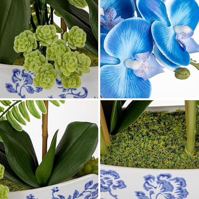 Briful Blue Orchid Artificial Flowers 18in Fake Orchid Silk Flowers - Image 4