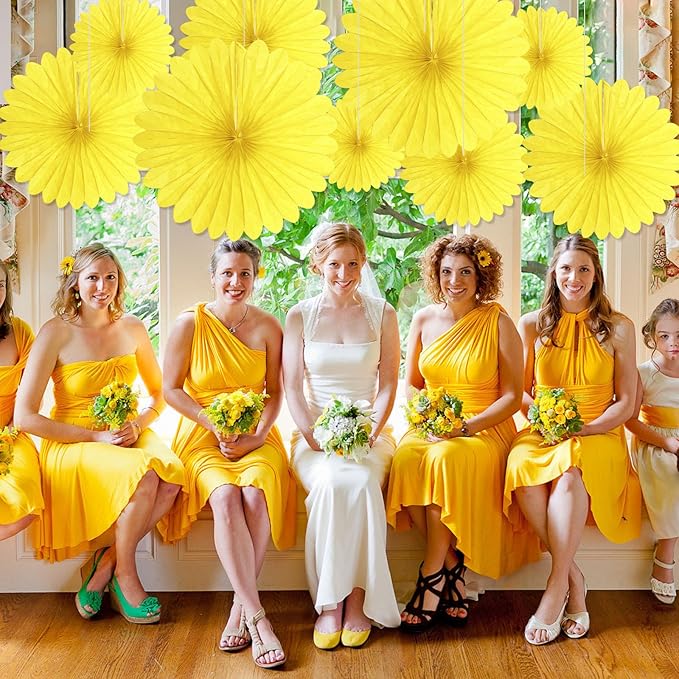20 Pcs Light Yellow Hanging Paper Fan, Round Paper Fans Decorations Set - Image 5