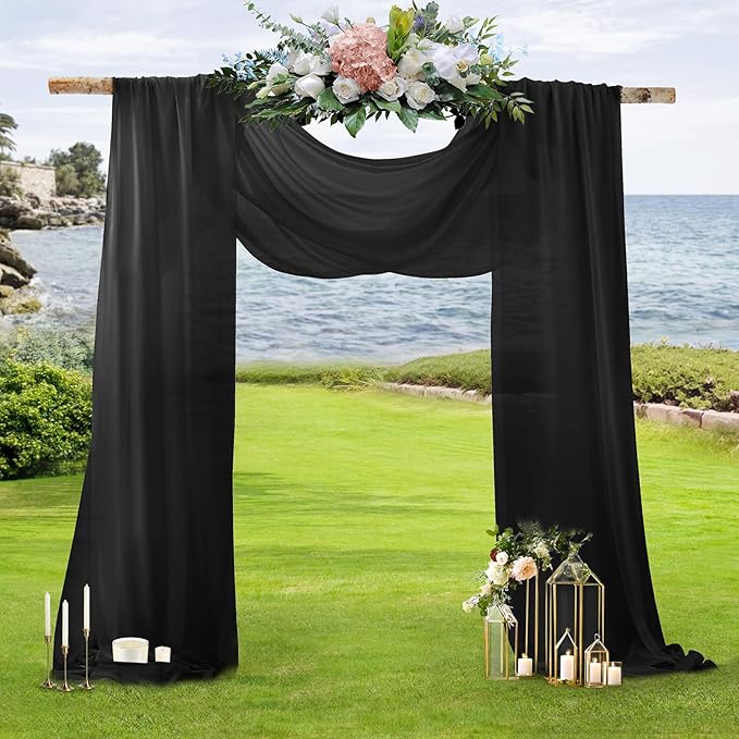 SiinvdaBZX 2 Panels Wedding Arch Draping Fabric 30" x 240" Black Polyester - Image 2
