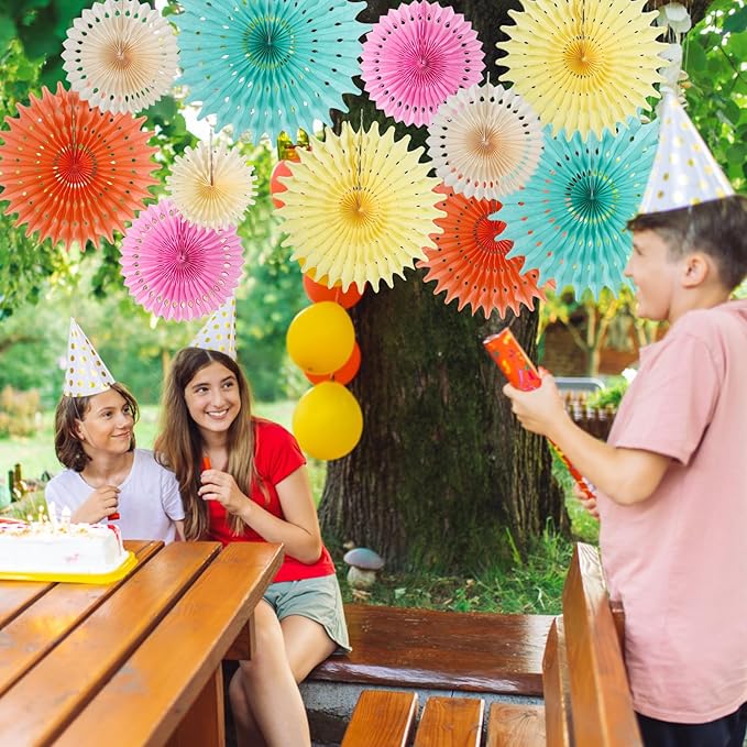 SUNBEAUTY Pack of 11 Peach Pink Yellow Mint Green Hanging Honeycomb Round Paper - Image 6