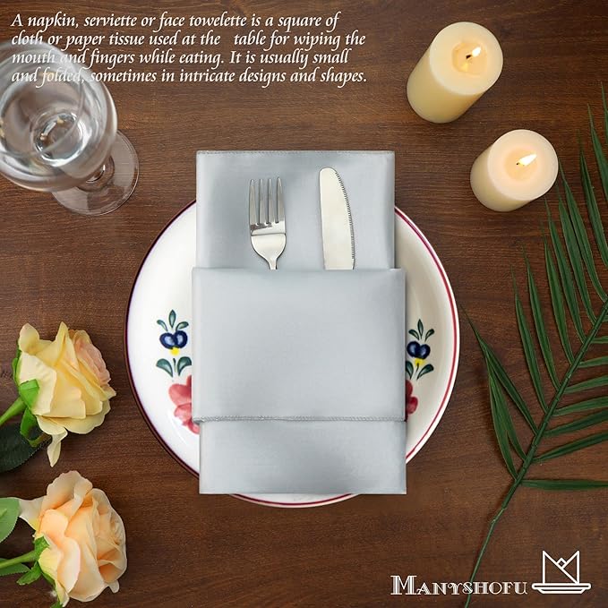Manyshofu 60 Pieces Silver Satin Napkins - Image 5