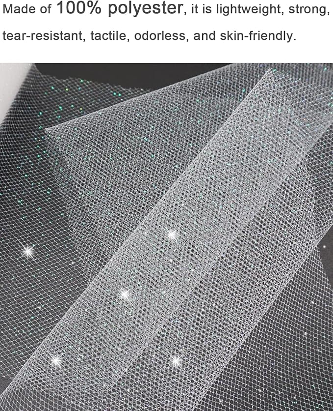 Glitter Tulle Fabric Rolls, 6 Inch 50 Yards Sparkling Spool Ribbon Sequin - Image 5