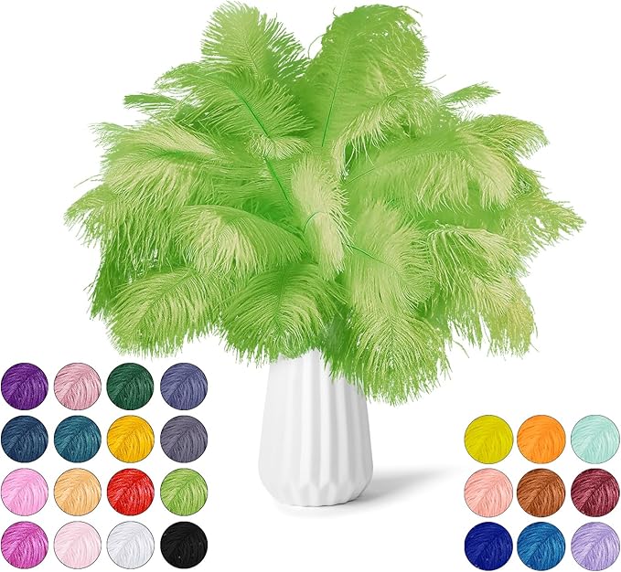 NEWONG 30pcs Fruit Green Ostrich Feathers Natural Bulk 11-14inch Vase Craft by NEWONG