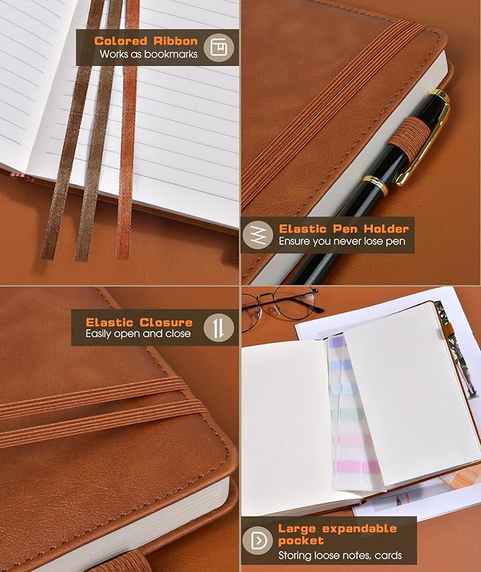 Lined Journal Notebook for Women Men, 256 Numbered Pages Hardcover Leather - Image 6