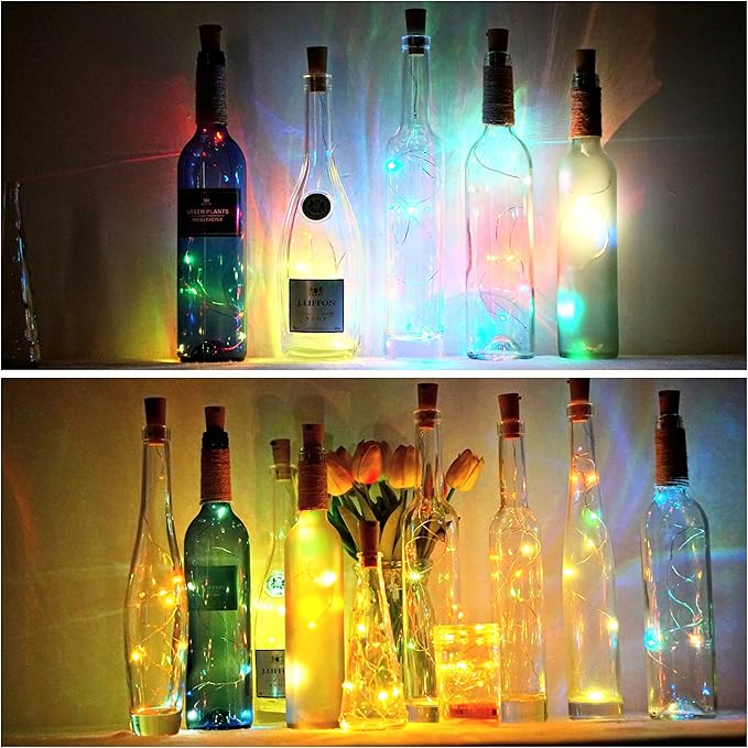 Wine Bottle Lights with Cork 15Pack 10 LED 40 Inches Battery Operated Silver - Image 6