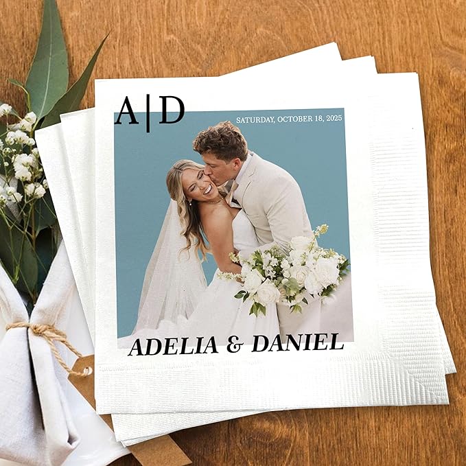 Luxury Personalized Wedding Napkins, Custom Photo Napkin by GiantBigHands