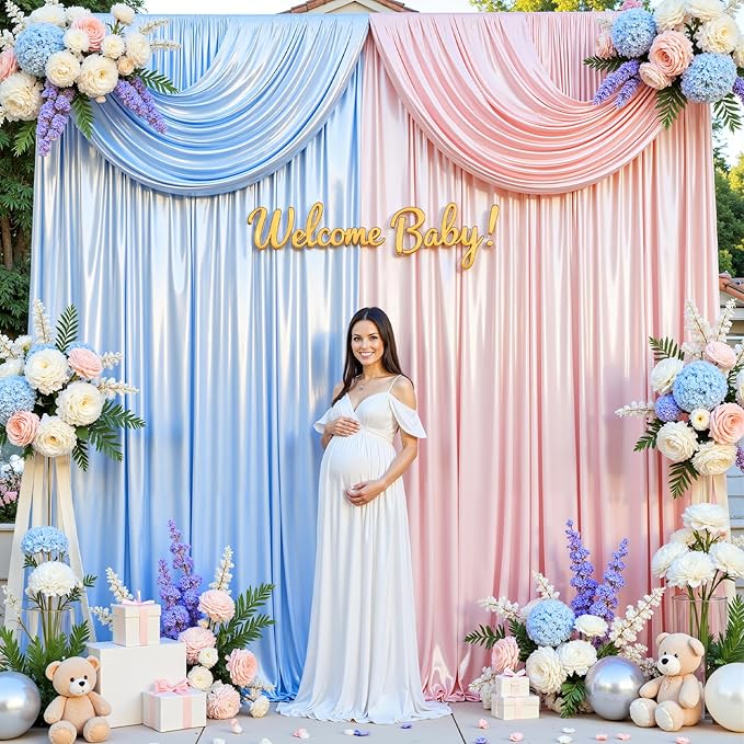 Blue Satin Backdrop Curtains 2 Panels - Image 8