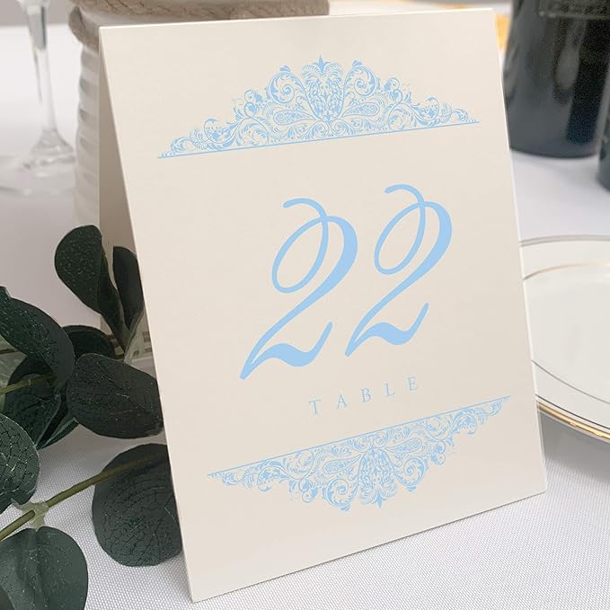 Paisley Wedding Table Numbers, Light Blue, Double Sided, Tent or Use in a Stand by DocumentsandDesigns