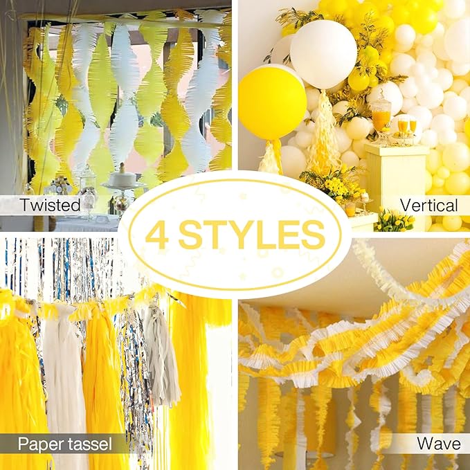 PartyWoo Crepe Paper Streamers 4 Rolls 328ft, Pack of Yellow Crepe Paper - Image 7