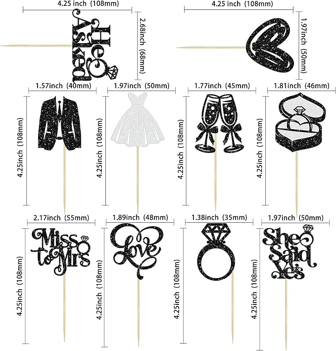Gyufise 30Pcs She Said Yes Cupcake Toppers Glitter Diamond Ring I Do Love - Image 2