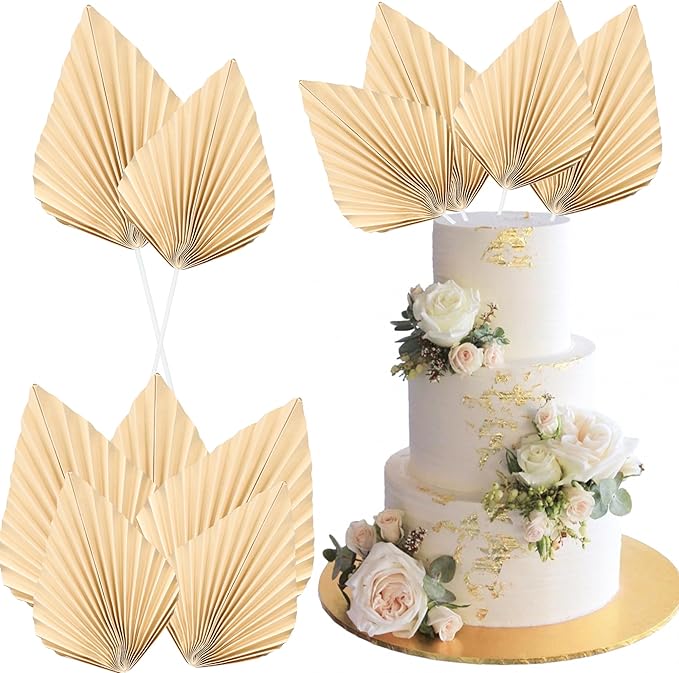Ephlyn 6Pcs Paper Palm Fan Cake Topper Palm Spear Leaves Fan Cake Pick by Ephlyn