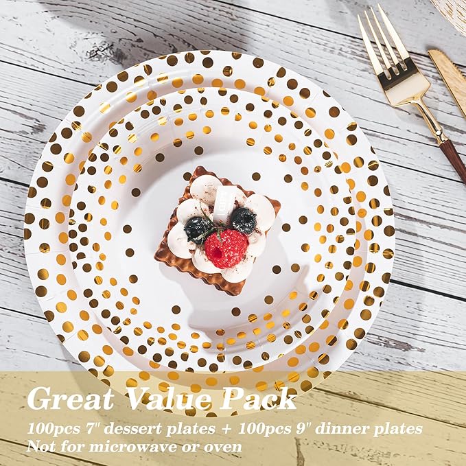Lullaby 200PCS White Paper Plates, Disposable White and Gold Paper Plates - Image 5