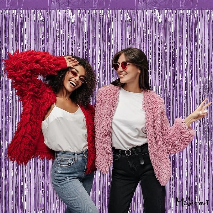 4 Pack Light Purple Fringe Curtain Backdrop, 3.2Ft x 6.6Ft Metallic Tinsel Foil - Image 7