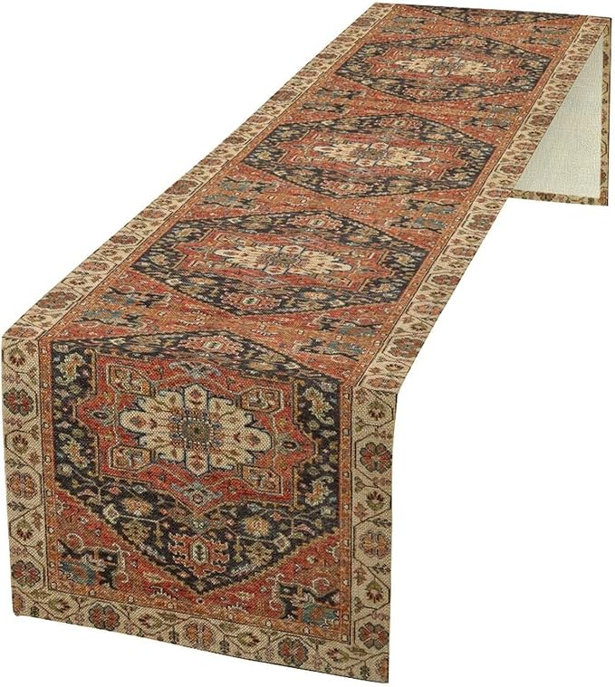 Vintage Boho Floral Table Runner, Rustic Country Farmhouse Orange Black Retro by Unknown