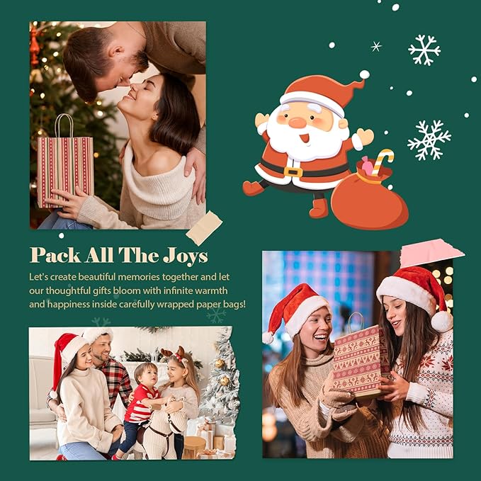 MESHA Christmas Gift bags 24Pcs 8.6x7x3.3'' Kraft Paper Bags - Image 7