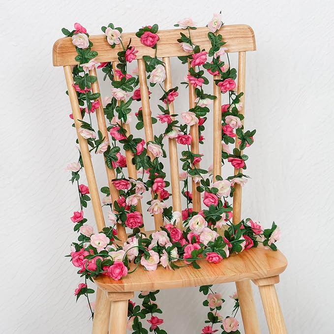 KHOYIME 9 Pack 72 FT Artificial Flower Garland, Fake Pink Roses Vines Silk - Image 6