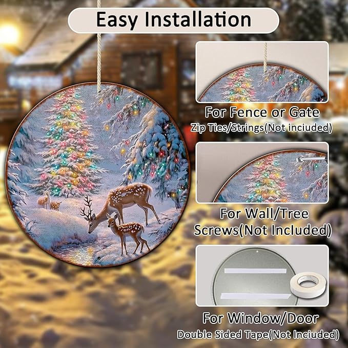 Christmas Tree Decor Round Metal Tin Sign Christmas Deer Vintage Tin Sign - Image 3