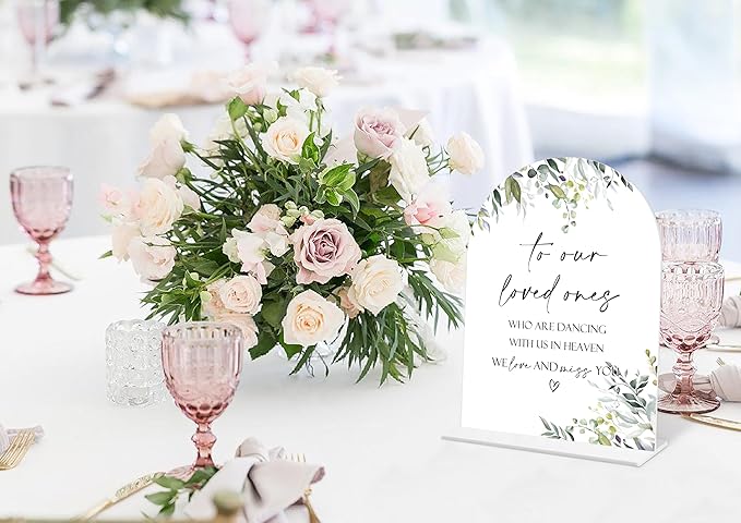 Greenery Wedding Memorial Sign, 6 x 8 Inch White Arch Acrylic Wedding Sign - Image 5