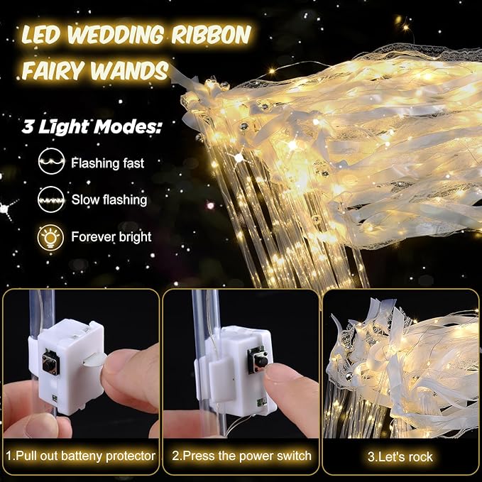 200PCS Light up Wands for wedding, Wedding Wands Streamers - Image 3