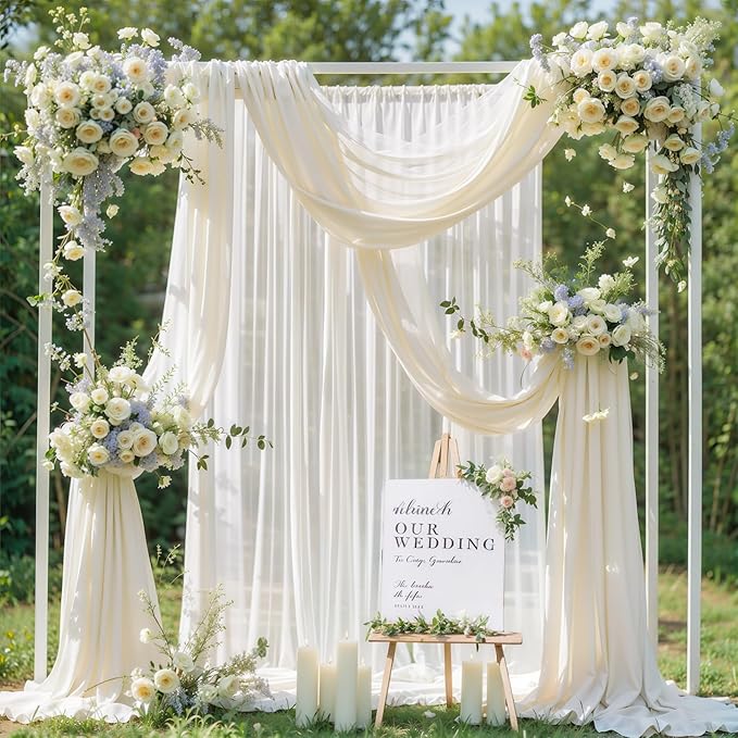 Wedding Arch Draping Fabric, 2 Panels 18FT Beige Arch Drapes Chiffon Fabric - Image 4