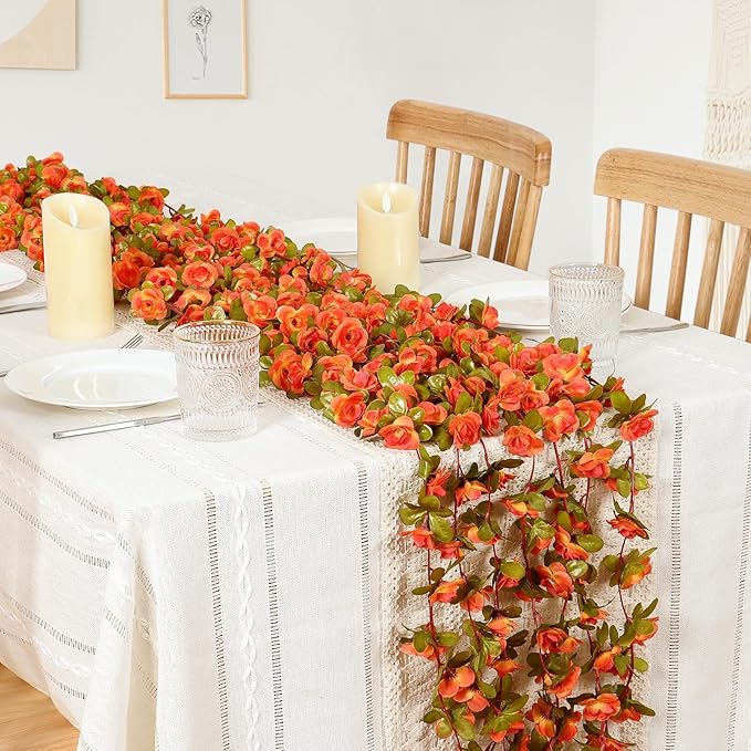 KHOYIME 5 Pack 40 FT Artificial Fall Flower Garland, Fake Orange Roses Vines - Image 2