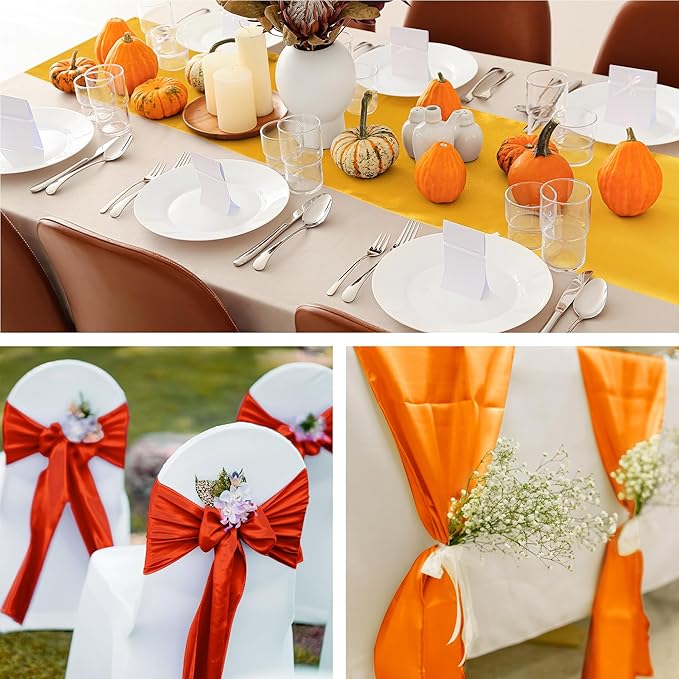 Aneco 12 Pack Satin Table Runner 12 x 108 Inch Fall Autumn Long Wedding Satin - Image 6