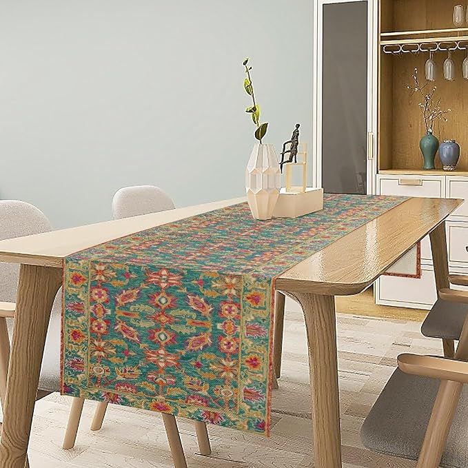 Vintage Boho Floral Table Runner, Rustic Country Farmhouse Teal Red Purple - Image 3