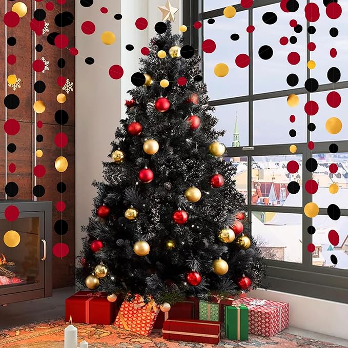 Gold Black Red Party Decorations Circle Dots Streamer Hanging Paper Polka Dots - Image 8