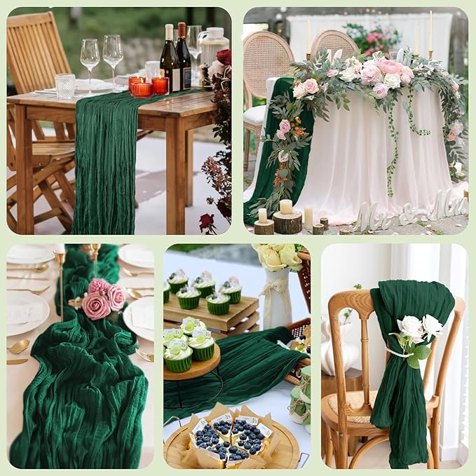 Asee'm 12PCS Table Runner Cheesecloth 10FT Emerald Green Boho Gauze Fabric - Image 7