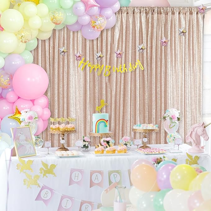 7ft x 7ft Champagne Sequin Backdrop Curtain Glitter Photo Booth Backdrop - Image 3