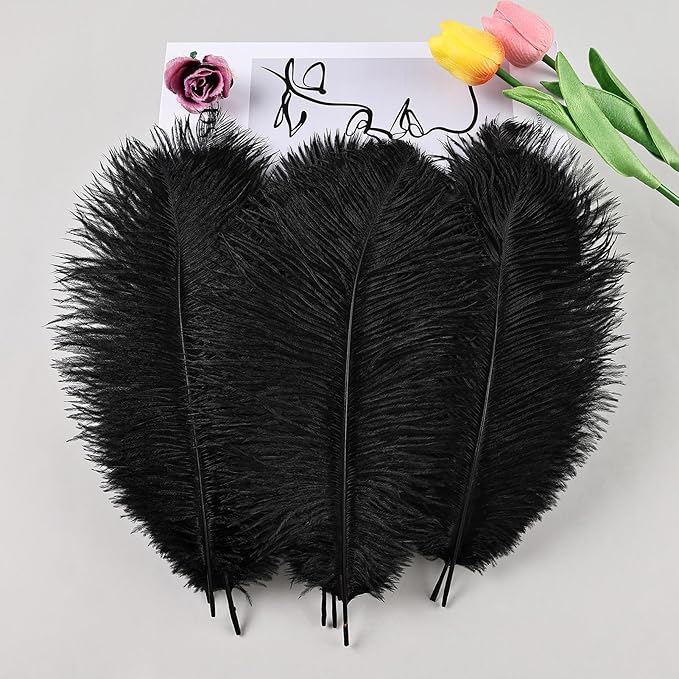 THARAHT Black Ostrich Feathers 24pcs Natural Bulk 10-12Inch 25cm-30cm - Image 5