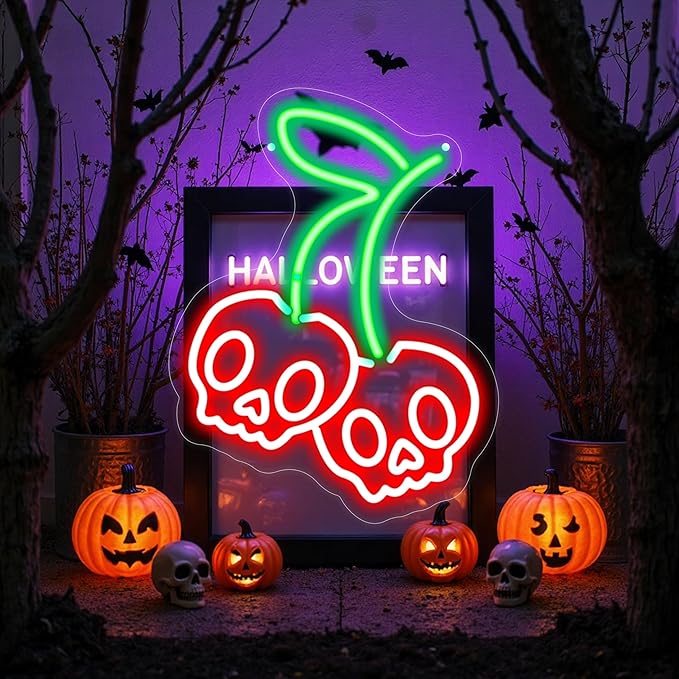 Halloween Cherry Skull Neon Sign, Gothic Neon Sign, Halloween Skull Lover Gifts - Image 2