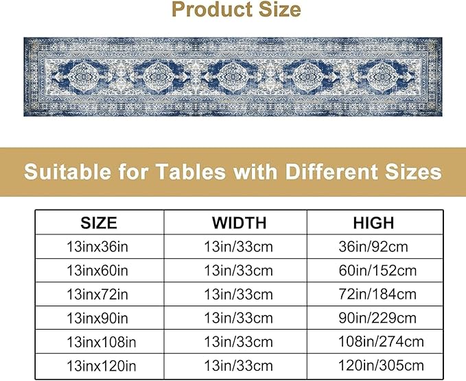 Vintage Boho Floral Table Runner, Rustic Country Farmhouse Blue Teal Retro - Image 2