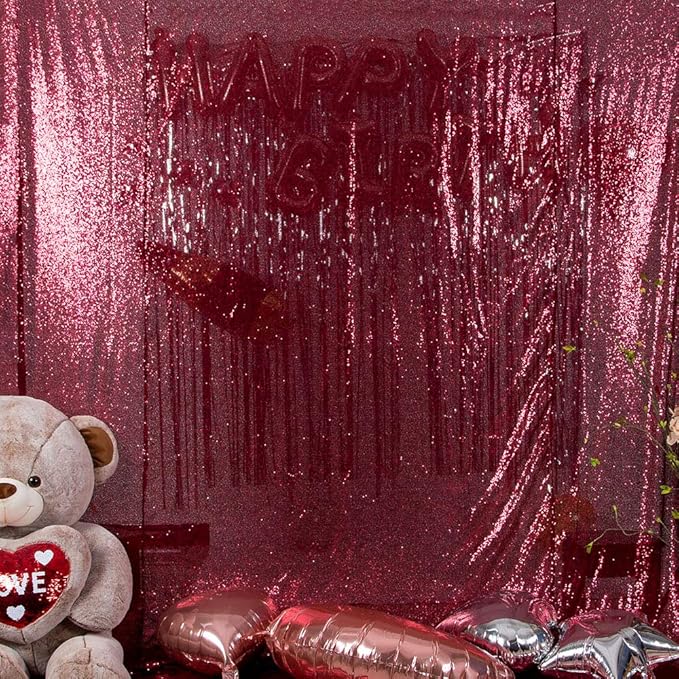JYFLZQ Burgundy Sequin Backdrop Curtains 6ft x 8ft 1 Panel Glitter Photo Booth - Image 4