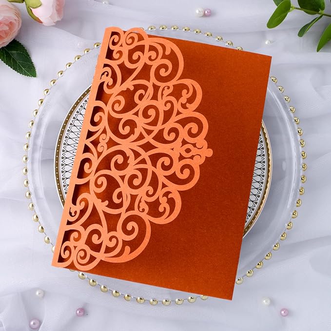 PONATIA 20 PCS Laser Cut Invitations Pockets, Terracotta Wedding Invitations - Image 5