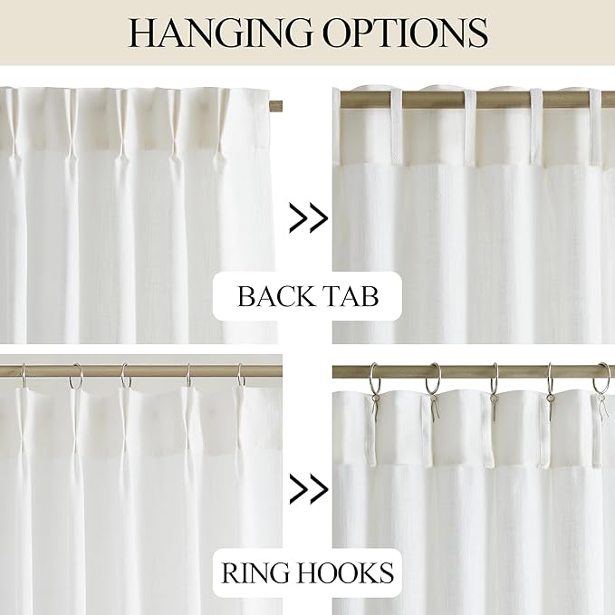 Vision Home White Pinch Pleated Semi Sheer Curtains Textured Light Filtering - Image 4