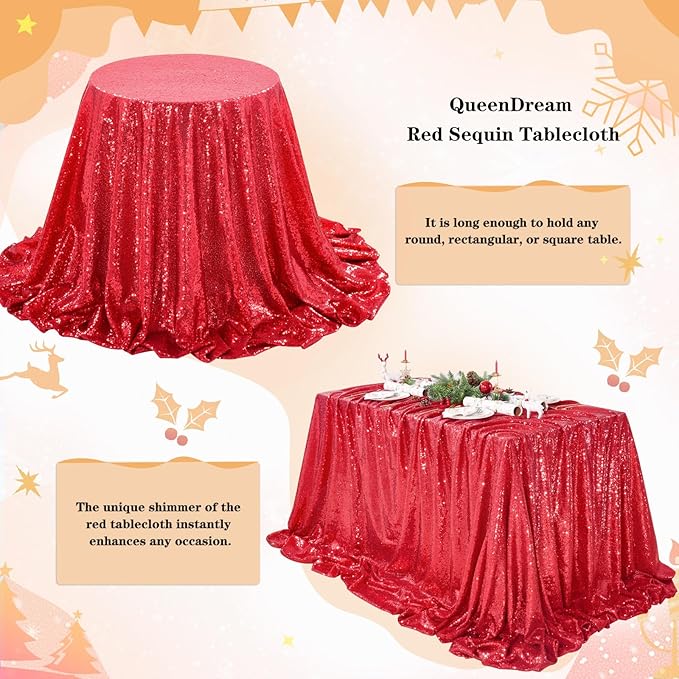 QueenDream Red Sequin Decorative Party Tablecloth: Large Shimmer Dessert Table - Image 4
