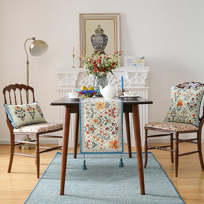 ISAENNE Designer Bohemian Elegant Linen Table Runner 71 Inches Long, Colorful - Image 3
