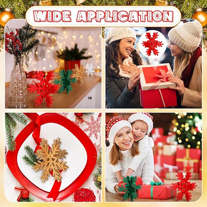 Bucherry 12 Pcs Wooden Snowflake Table Decor 3D Snowflake Tabletop Signs and - Image 6