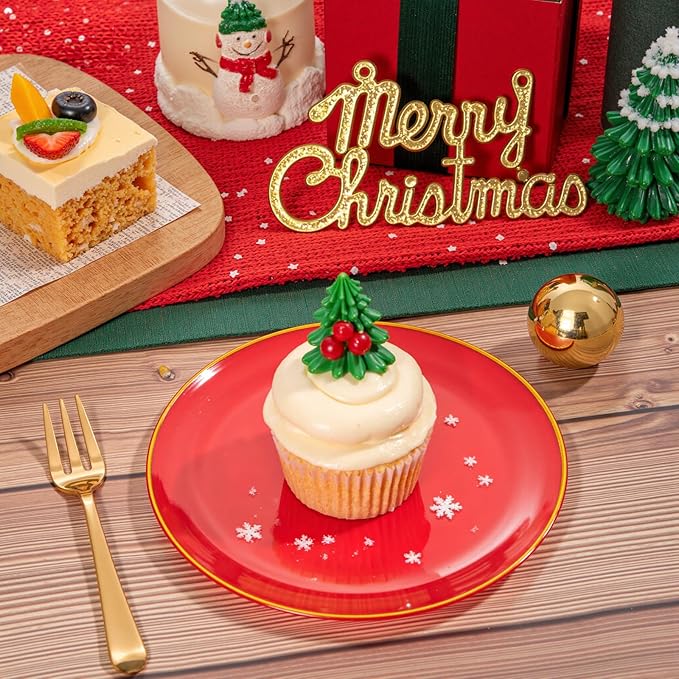 Festiva 200Pcs Red Gold Dessert Plates 6.3" - Image 7