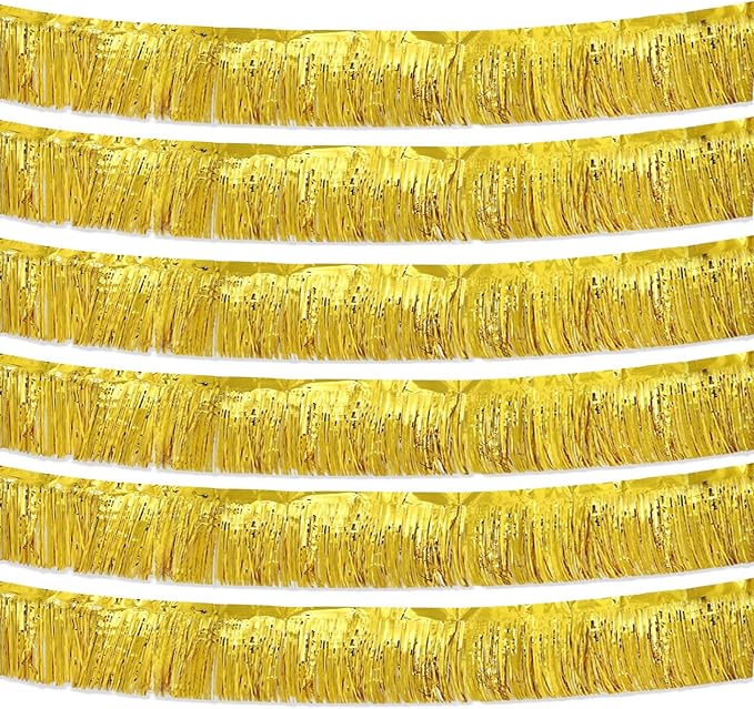 Gold Foil Fringe Garland 10FT 6packs, Metallic Foil Tinsel Fringe Banners by Acuteye